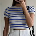 thumbnail image 3 of Drses Womens Summer Tops Striped Print Knit Short Sleeve Slim Fitted Crop Tee Top, 3 of 6