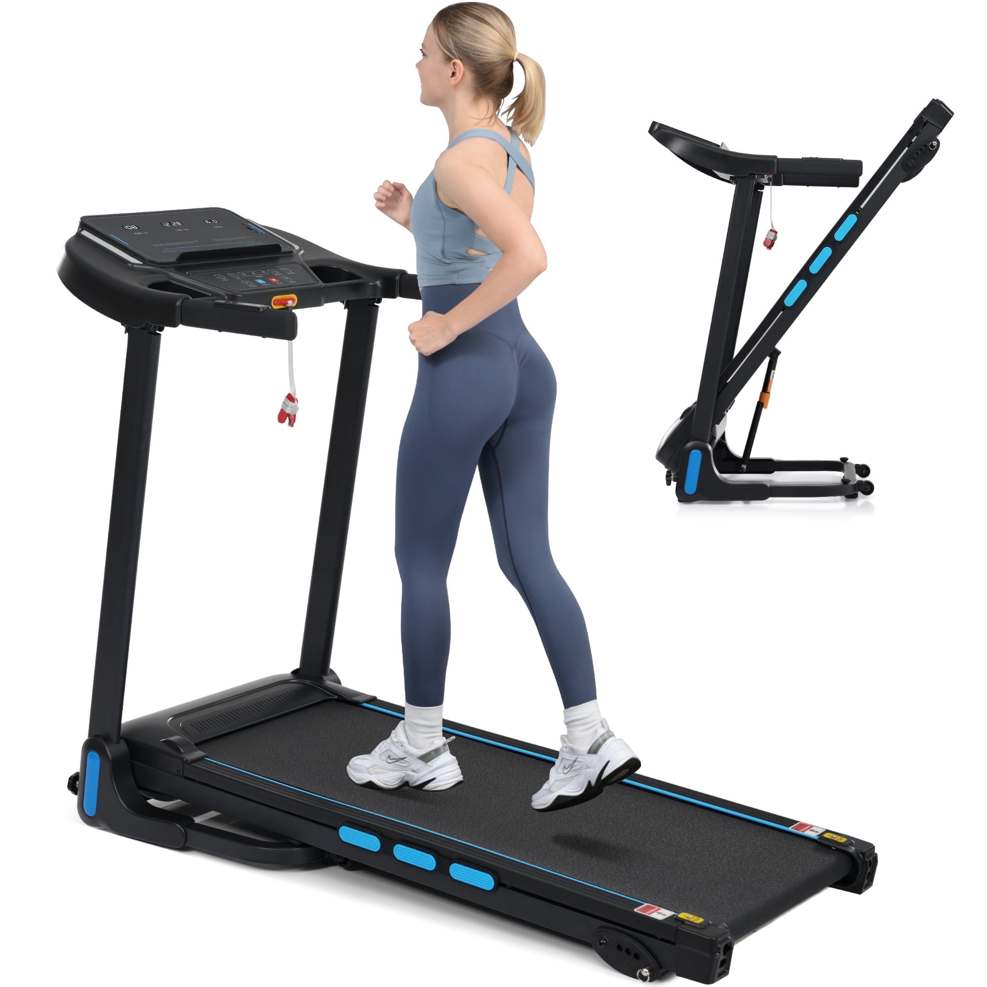 VLDTDRDI 500LBS 3.5HP Folding Treadmill with Auto-Folding,10Mph Electric Treadmill with Incline,3-Screens Display,Bluetooth Speaker,Device Holder and Pulse Sensor,Running Walking Exercise Machine