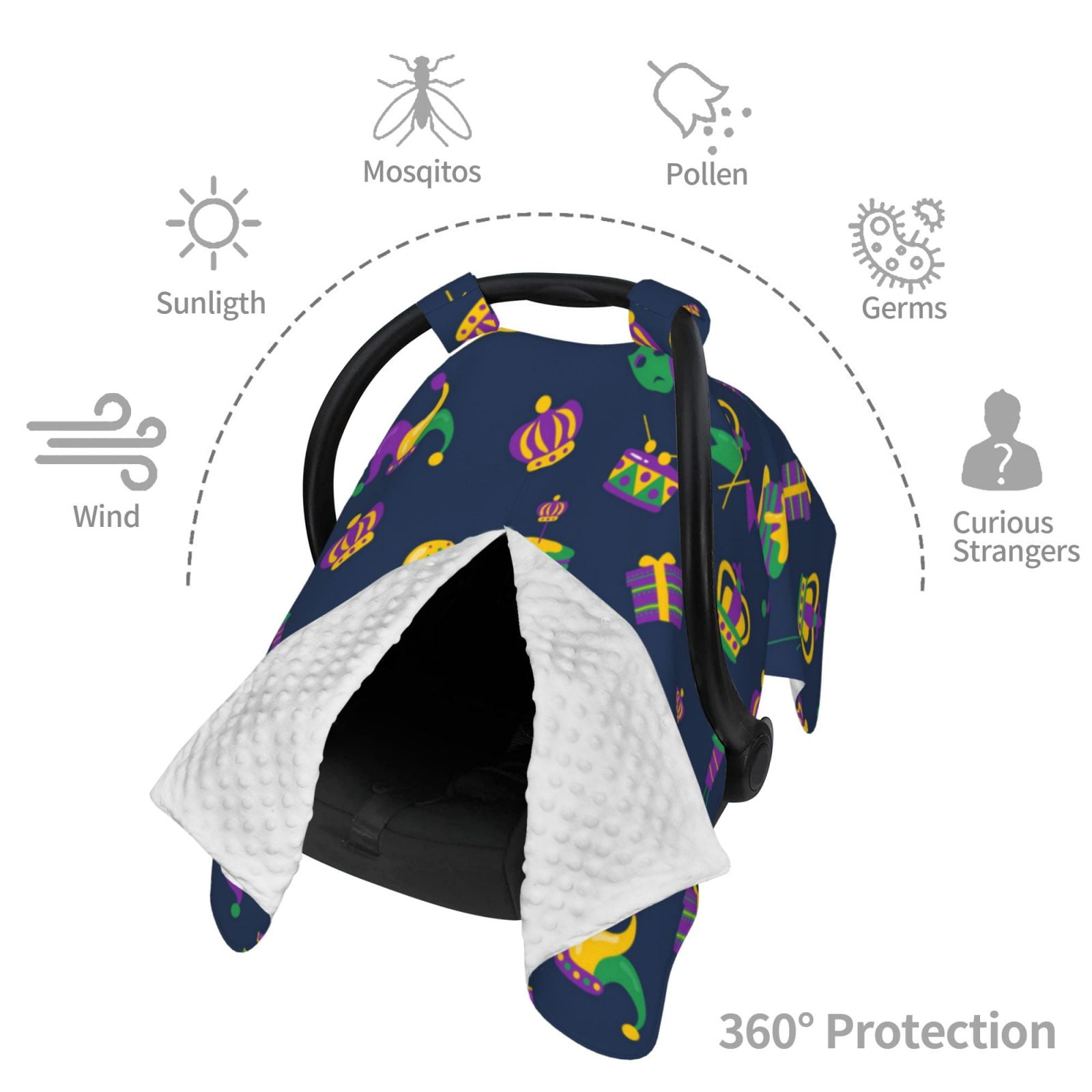 Car Seat Cover Baby - Mardi Gras Carnival Breathable Infant Car Seat Cover for Baby Carseat, Lightweight Comfort Baby Essentials Must Haves Newborn Stuff for Girl Boy