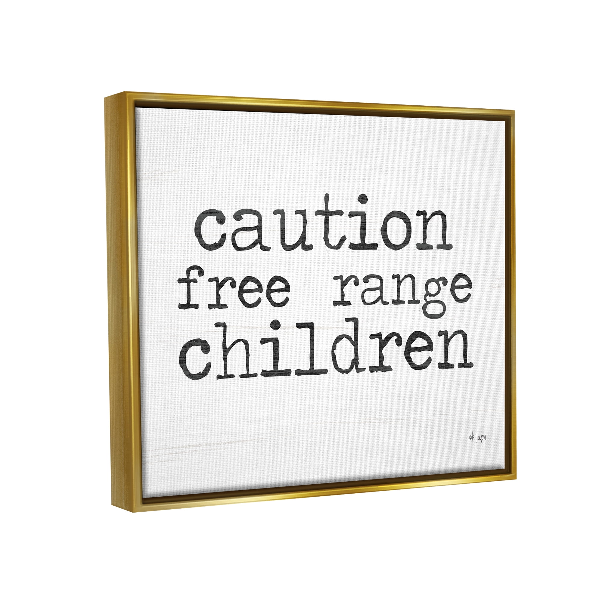 Stupell Industries Free Range Children Phrase Typography Painting Gold Floater Framed Art Print Wall Art, 31 x 25
