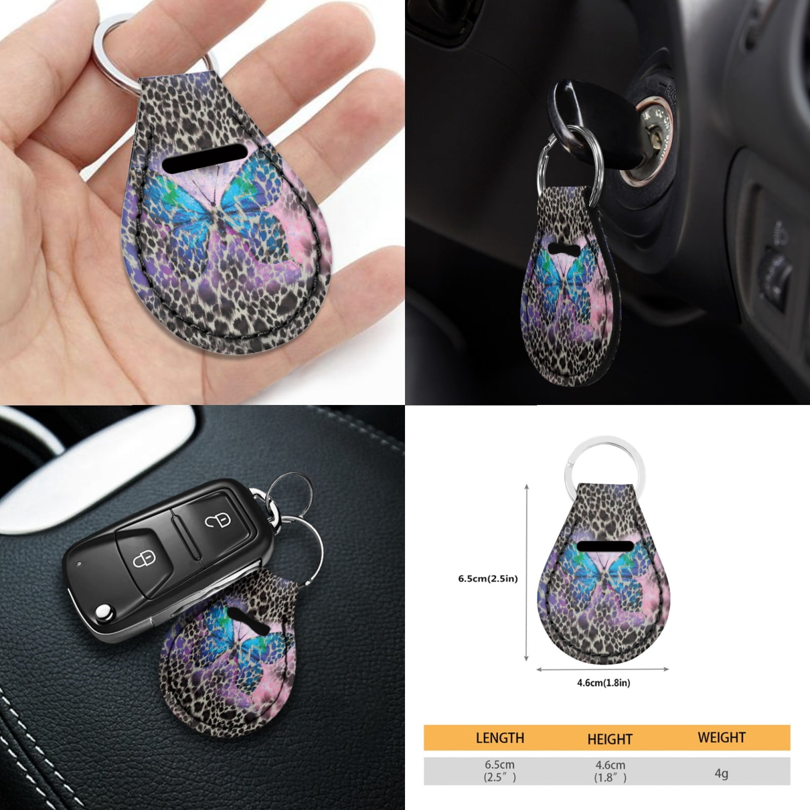 Renewold Blue Butterfly Leopard Print 11 PCS Car Seat Cover Set for Men Women, Breathable Front Rear Seat Protector with Steering Wheel Cover Seat Belt Cover Cup Holder Key Ring Car Accessories