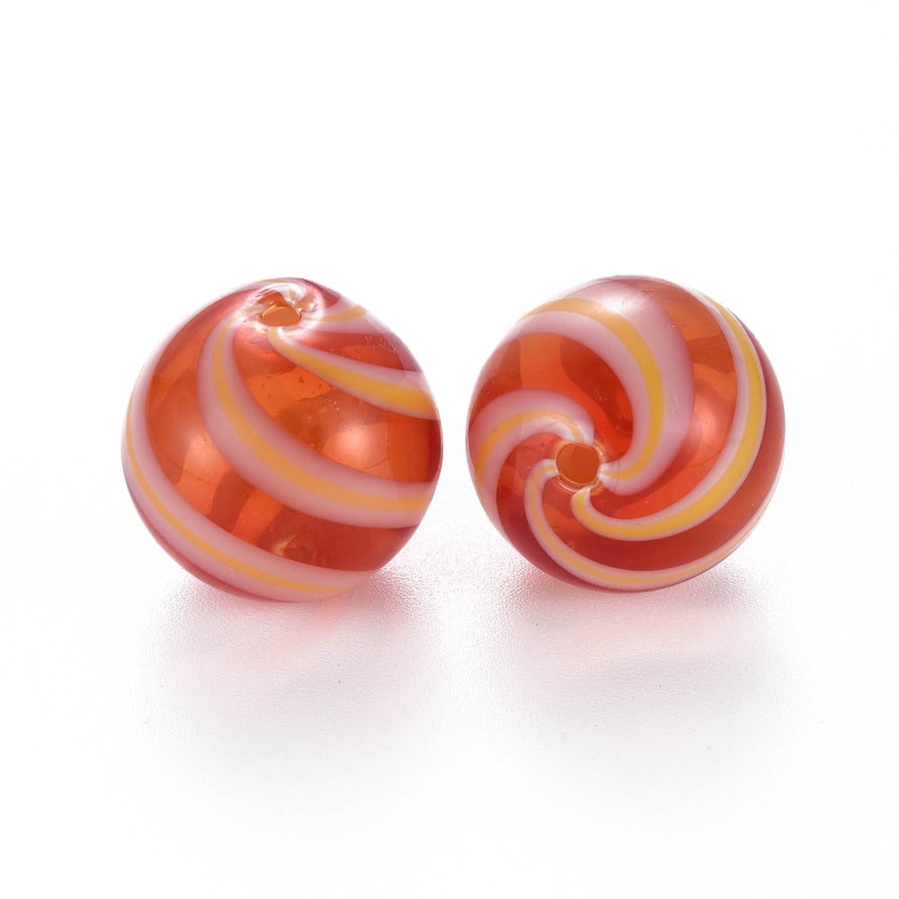 50pcs Transparent Handmade Blown Glass Globe Beads Stripe Pattern Round Crimson 19.5~20.5mm Hole: 1.5~2mm
