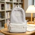 thumbnail image 5 of Lace Plaid Backpack, Mixed Pattern and Ribbon Bows, Spacious Lightweight Backpack for Commute Shopping, Lightweight study Bookbag with Front Zipper and Side Pockets, Grey, 5 of 5