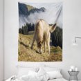 thumbnail image 1 of Alaskan Malamute Tapestry, Purebred Dog Foggy Mountains Trees Faithful Companion, Wall Hanging for Bedroom Living Room Dorm Decor, 60W X 80L Inches, Pale Brown Dark Green Beige, by Ambesonne, 1 of 2