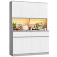thumbnail image 3 of Homfa 8-Door Pantry Cabinet with 2 Drawers, LED Hutch Cabinet Adjustable Shelves for Kitchen Dinning Room, White & Gray, 3 of 7