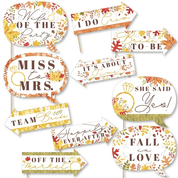 Big Dot of Happiness Funny Fall Foliage Bride - Autumn Leaves Bridal Shower and Wedding Party Photo Booth Props Kit - 10 Piece