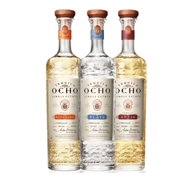 Tripack Tequila Ocho Blanco Reposado y Añejo 750 Ml OCHO Candy Tequila, Blanco, Reposado, Añejo