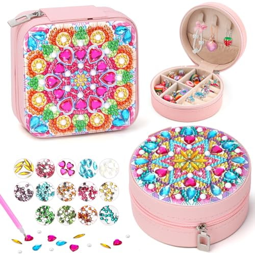 Diamond Art Jewellery Box for Girls: 2 PCS Craft Kits for Kids Birthday Presents - Gifts for 5 6 7 8 9 10 Year Old Gilrs Toys - Arts and Crafts for Kids Age 5 6 8 10 DIY Creative Activities