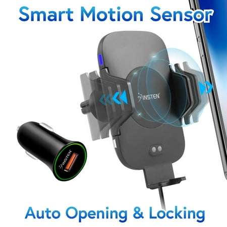 Usb Black Mark Sensor - Insten Motion Sensor Automatic Open and Clamp Air Vent Phone Holder Cradle with Fast Wireless Charging Pad and Quick Charge QC 3.0 Car Charger USB Power Adapter