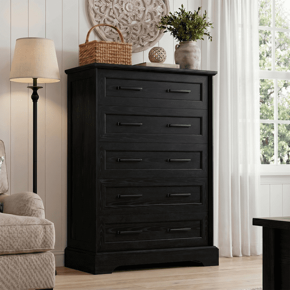 Homall 45'' Tall 5-Drawer Dresser Chest, Storage Cabinet Organizer with Handles for Bedroom, Living Room, Closet, Hallway,White and Black
