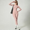 thumbnail image 4 of Yfalhf 2 Piece Activewear Outfit for Women Leggings Quick-Dry Yoga Set Long Sleeve Top for Gym,Workout,Running and Training Pink S, 4 of 5