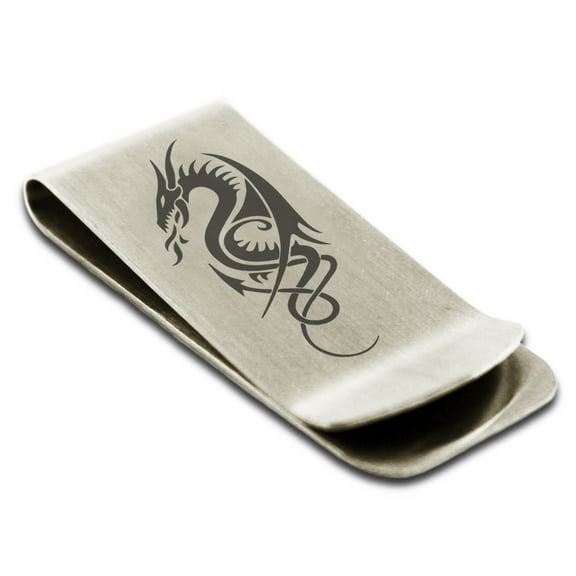 Tioneer Stainless Steel Horned Dragon Engraved Money Clip Holder
