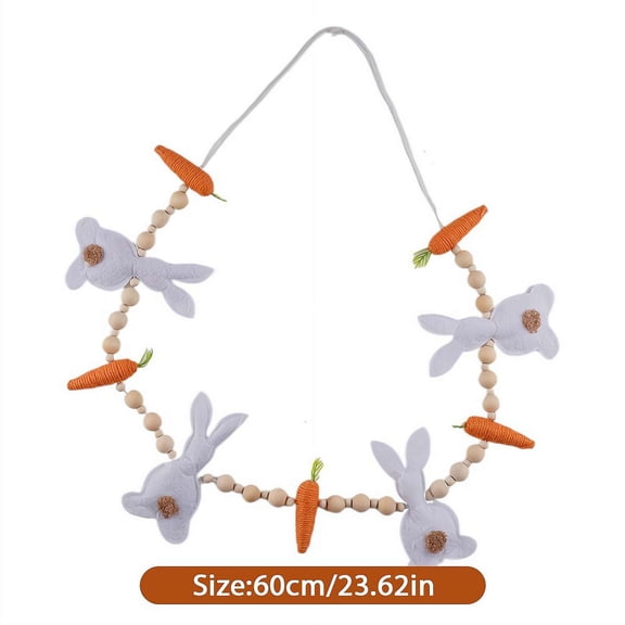 23.62inch Happy Easter Bunny Carrot Garland, Felt Banner with Wooden Beads, Rustic Spring Decor for Mantle, Fireplace, and Party Decorations