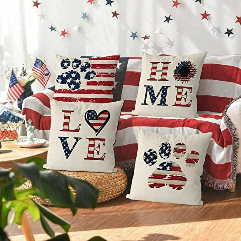 4th of July Pillow Covers 18x18 Inch American Flag Funny Paws Patriotic Pillows Independence Day Pillowcase Decor for Sofa Walmart