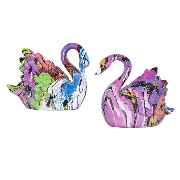Cisne amor pájaros pareja estatua conjunto colorido Cisne resina pájaro par romántico Feng Shui y Casa San Valentín decoración regalos Baoblaze Parejas de cisne estatua de resina