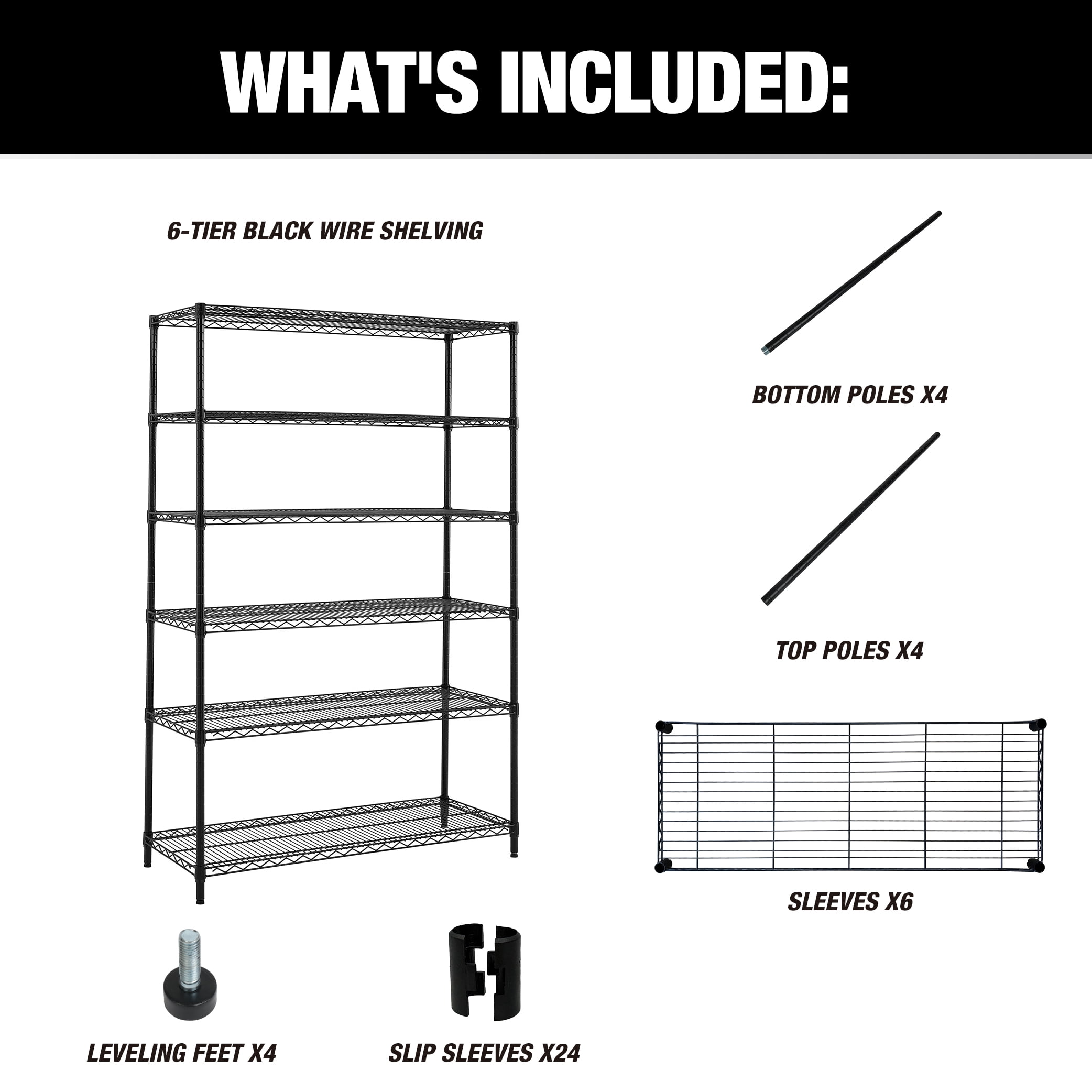 WorkPro 6-Tier Black Wire Shelving