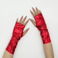 thumbnail image 5 of Fingerless Metallic Gloves for Cosplay, Shiny Opera Style Long Gloves with Reflective Coating, Glitter Costume Accessories for Role Play, Elegant Evening Gloves for Adults and Performance Events Red, 5 of 5