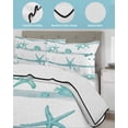 thumbnail image 3 of Quilts Queen Size Bedding Set, Teal Green Coastal Starfish Reversible Summer Quilt 3 Pieces, Summer Conch Sea Fish Stripes Lightweight Bedspreads Coverlets with 2 Pillow Shams for All Seasons, 3 of 5