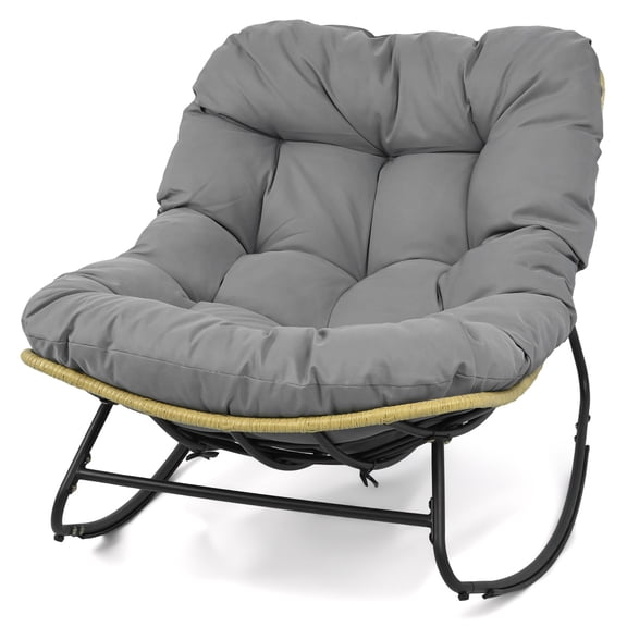 Costway Outdoor Oversized Egg-Shaped Outdoor Papasan Rocking Chair With Thick Cushioned Seat
