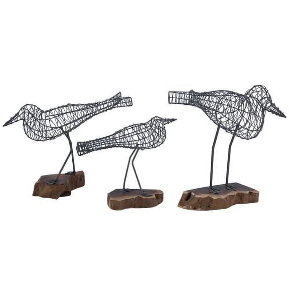 Beachcombers Set of 3 Wire Bird on Wood Stand