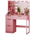 thumbnail image 6 of Hassch Vanity Desk Set with LED Light, Mirror and Charging Station, Makeup Dressing Table with 2 Shelves and 4 Drawers, Space Saving, Pink, 6 of 6