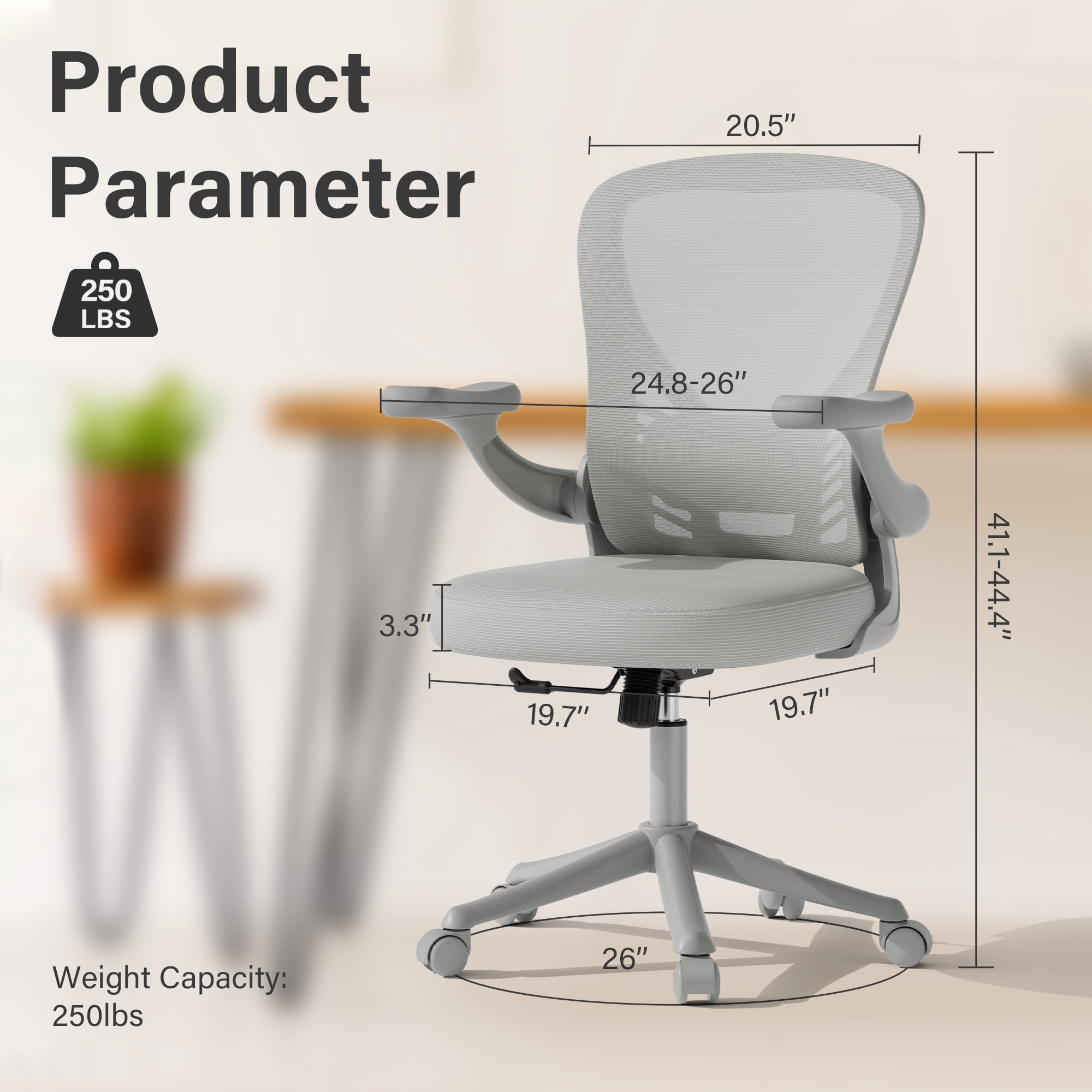 Ninecer Ergonomic Mesh Office Chair, Mesh Back Office Chair with Flip-up Arms, Swivel Computer Desk Chair with Lumbar Support for Adult, Light Gray