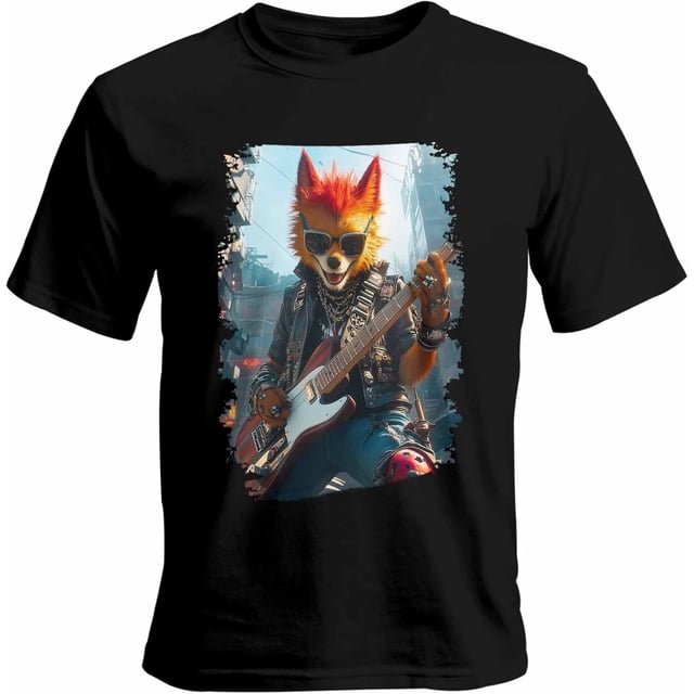 Camisetas casuales de manga corta con guitarrista de Funky Fox para hombre, camisetas gráficas