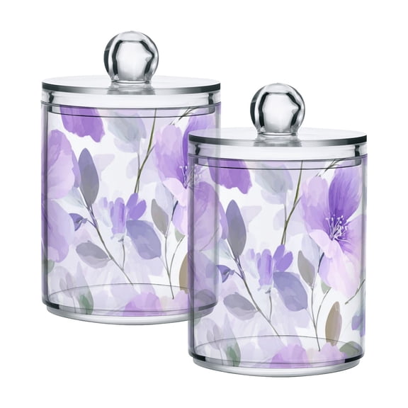 Light Purple Florals Translucent Plastic Cans Storage Canisters with Lid Set of 2