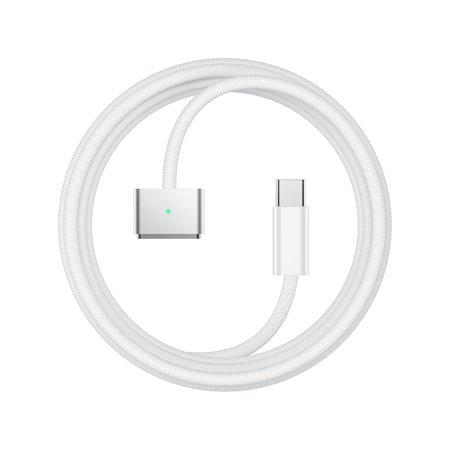 140W Type-C to Magsafe3 Charging Cable, Compatible with Mac Models Pro/Air (2021-2025 M1/M2/M3/M4), Detachable Laptop Power Cord, Nylon Braided Fast Charge(White 6.6FT/2M)