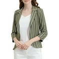 thumbnail image 1 of INSPIRE CHIC Blazer à Rayures pour Femme Manches 3/4 Décontracté Ouvert à l'Avant Revers Cranté Blazer m Vert Armée, 1 of 8