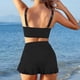 thumbnail image 5 of Trajes de baño Amzcrzy Tankini para mujer, bikini de control de abdomen para mujer, cintura alta, cuello en V, ajuste de cordón, bikinis, traje de baño fruncido, conjunto dividido, negro, 2XL, 5 of 9