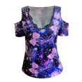 thumbnail image 3 of Pntutb Womens Plus Size Broken Floral Print Loose V-Neck Short Sleeve Tunic Shirt Blouse Tops, 3 of 6
