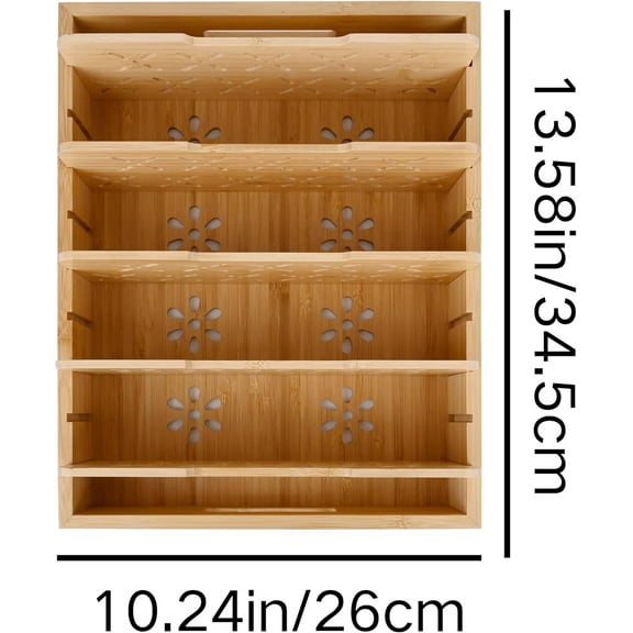 JUNCHI-Natural Bamboo Storage Tray with 5 Custom Dividers, Deep Drawer Organizer for Kitchen, Small Cabinets, Home Office & Living Room