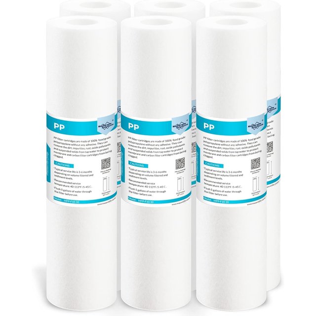 Membrane Solutions 50 Micron Sediment Water Filter Replacement Polypropylene Cartridge 10"x 2.5" for Whole House RO System, Compatible with Aqua-Pure AP110, GE FXUSC, WHKF-GD05, Culligan P5-6 Pack