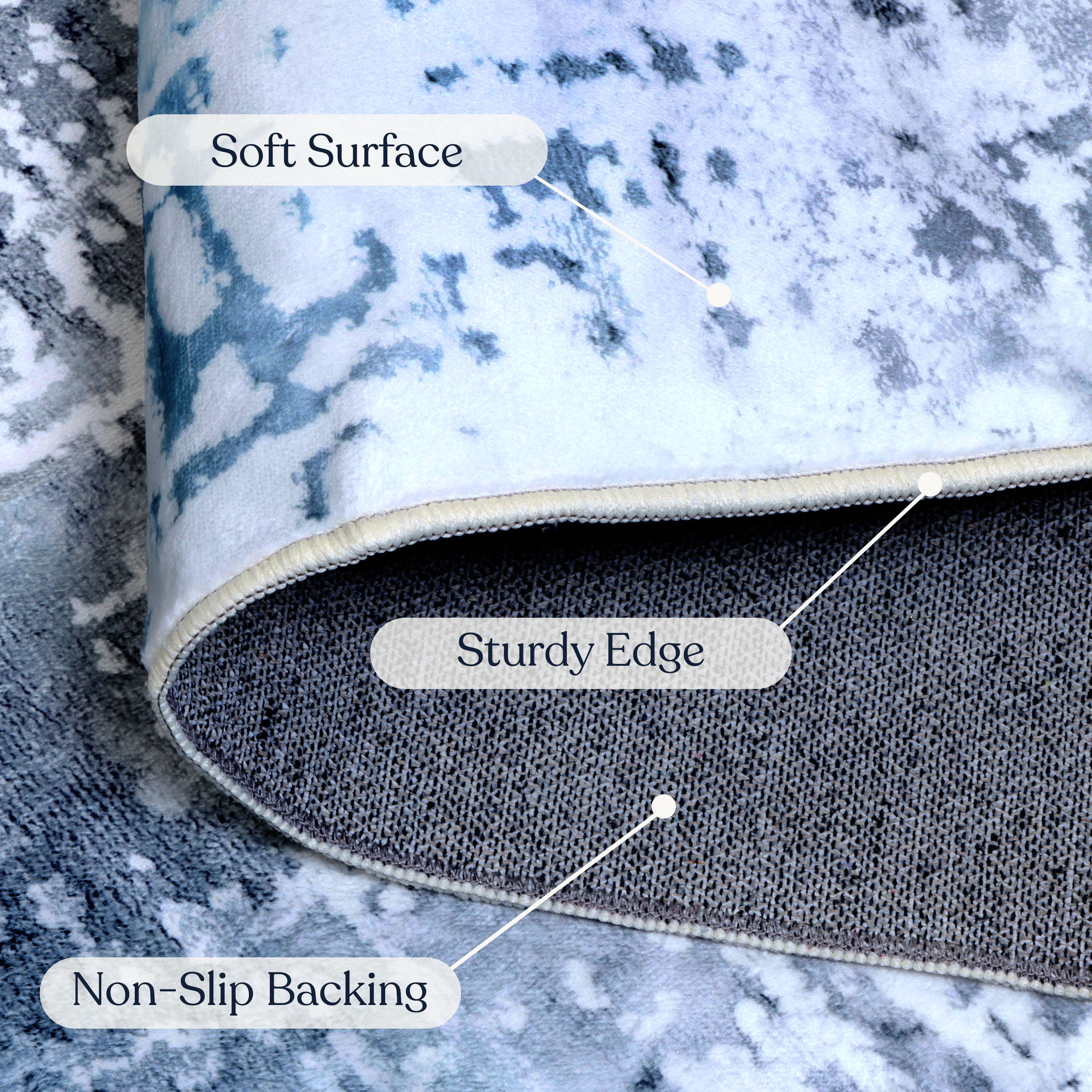 Delara 3'x5' Machine Washable Area Rug, Soft & Durable, Non-Slip, Stain Resistant, Frosted Azure, for Bedroom, Living & Dining Room