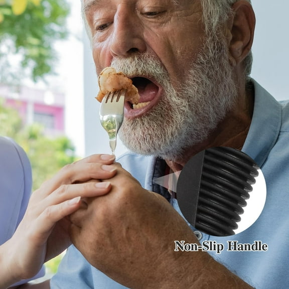 WRITWAA 3pcs Black Curved Weighted Eating Utensils Anti- for Daily Use Patients with Hand Tremors