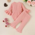 thumbnail image 6 of Otqutp Cute&nbsp;Kids&nbsp;Outfits for Girls Long Sleeve Ribbed Bowknot Romper Bodysuit Ruffles Bell Bottoms Pants Outfits Christmas Gifts 0-12 Months, 6 of 7