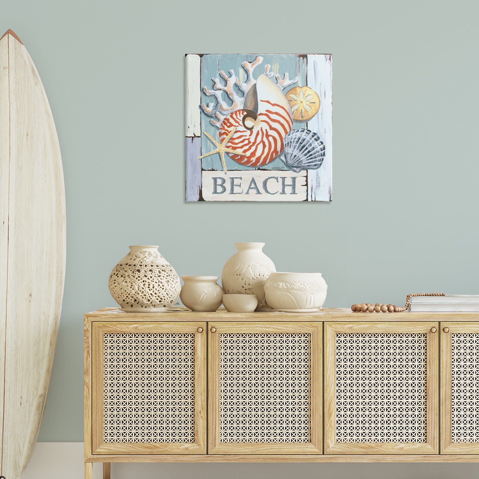 Stupell Industries Distressed Beach Shells Nautical & Beach Painting Wrapped Canvas Art Print Wall Art, 30 x 30