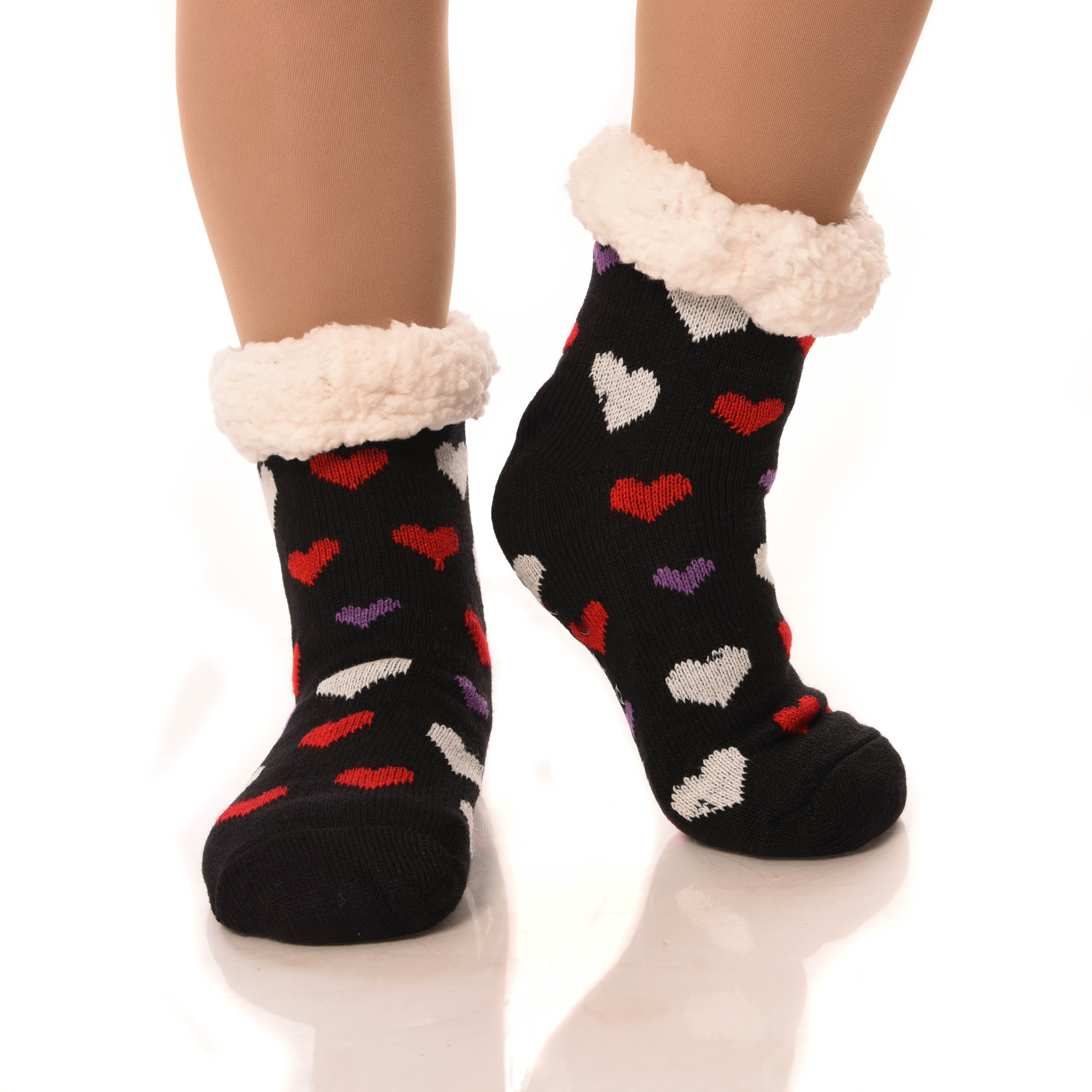 Womens Zebra Animal Warm & Cozy Indoor Non Slip Grip Slipper Socks 