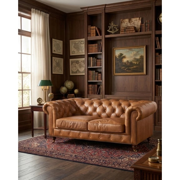 Crafters and Weavers Craftsman Mission Leather Loveseat in Light Chestnut