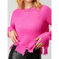 thumbnail image 5 of Sedceaty Women’s Ripped Sweaters, Long Sleeve Round Neck Solid Color Loose Knit Jumper Tops, 5 of 9