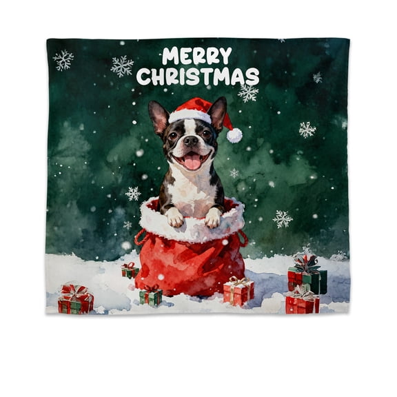 Santa Surprise Gift Boston Terrier Merry Cheerful Christmas Tapestry Gentleman Dog Lover Gifts Wall Hanging Backdrop Home Decor - 12021