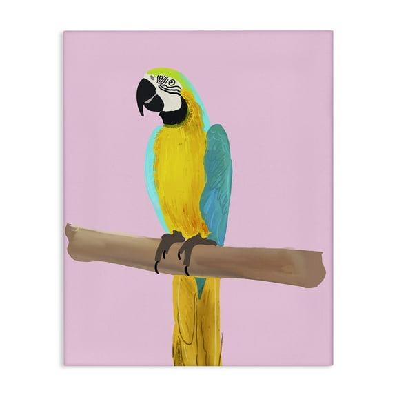 Stupell Industries Bright Parrot on Pink Animals Painting Wrapped Canvas Art Print Wall Art, 16 x 20