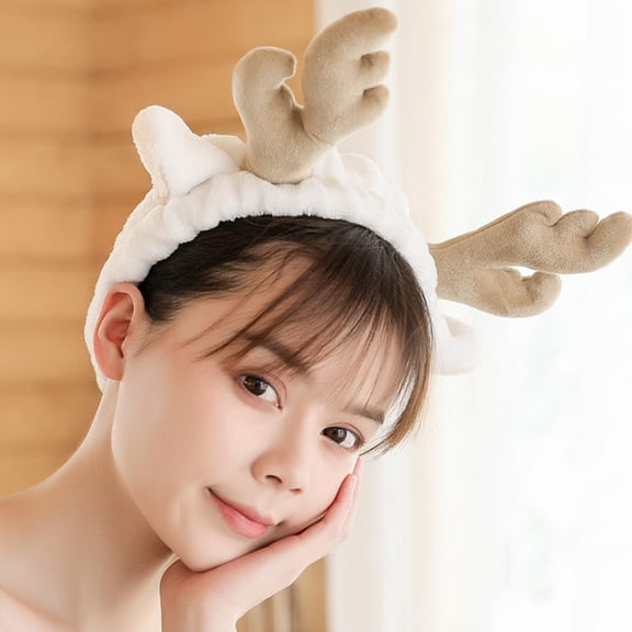 STRANDCHIC Brown Antlers Headbands 2pcs Coral Fleece Hairbands for Face Washing and Decoration Comfortable Fit