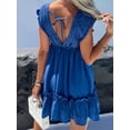 thumbnail image 5 of Liacowi Women's Summer Mini Dress Casual Sleeveless Deep V Neck Solid Color Babydoll Dress Smocked Dress, 5 of 6