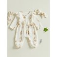 thumbnail image 3 of Newbron Baby Girl Easter Outfit 0 3 6 12 18 Months Carrot Bunny Print Long Sleeve Cotton Linen Jumpsuit Romper with Headband, 3 of 8