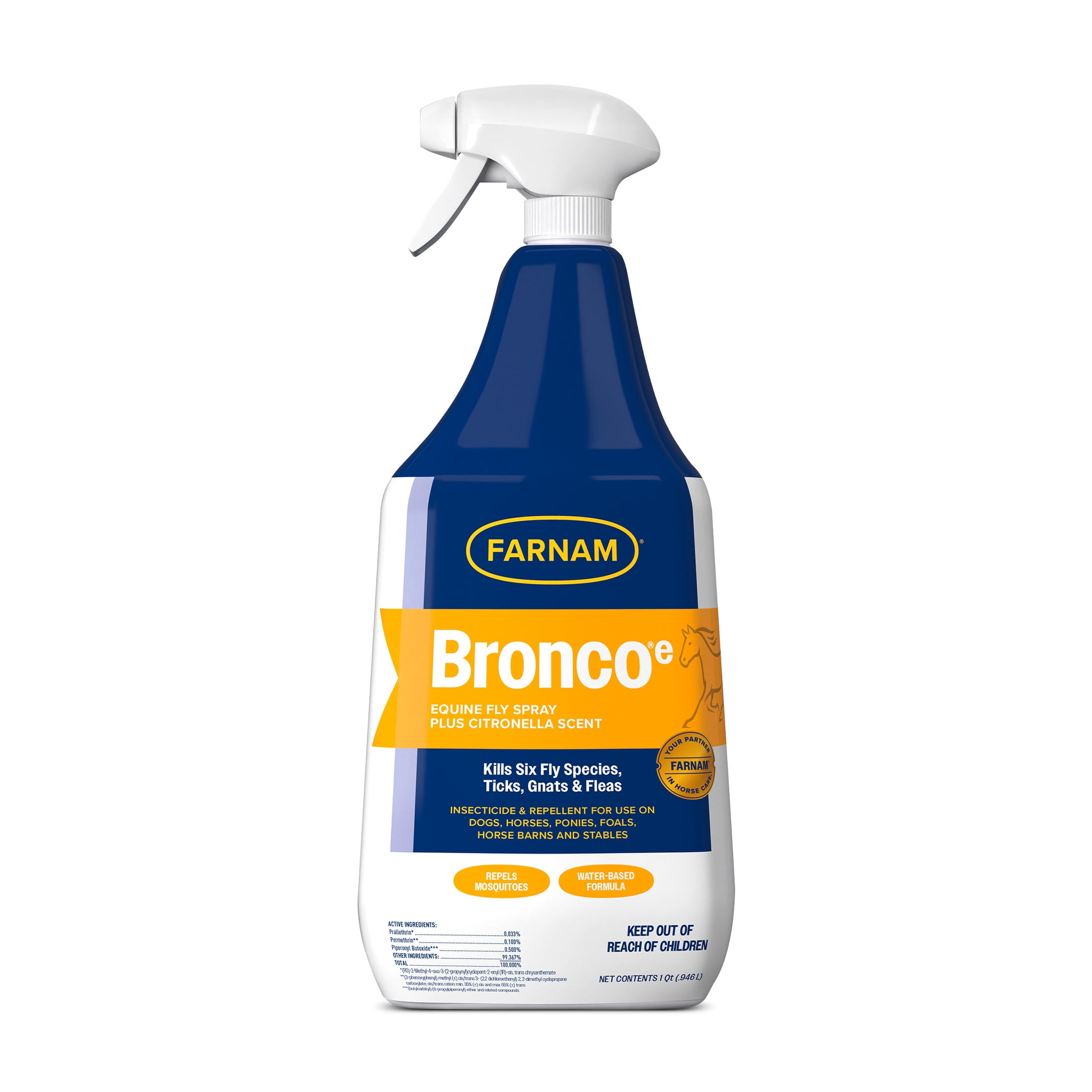(4 pack) Farnam Bronco e Horse Fly Spray with Citronella Scent for Horses, Dogs & Premises, 32 fl oz