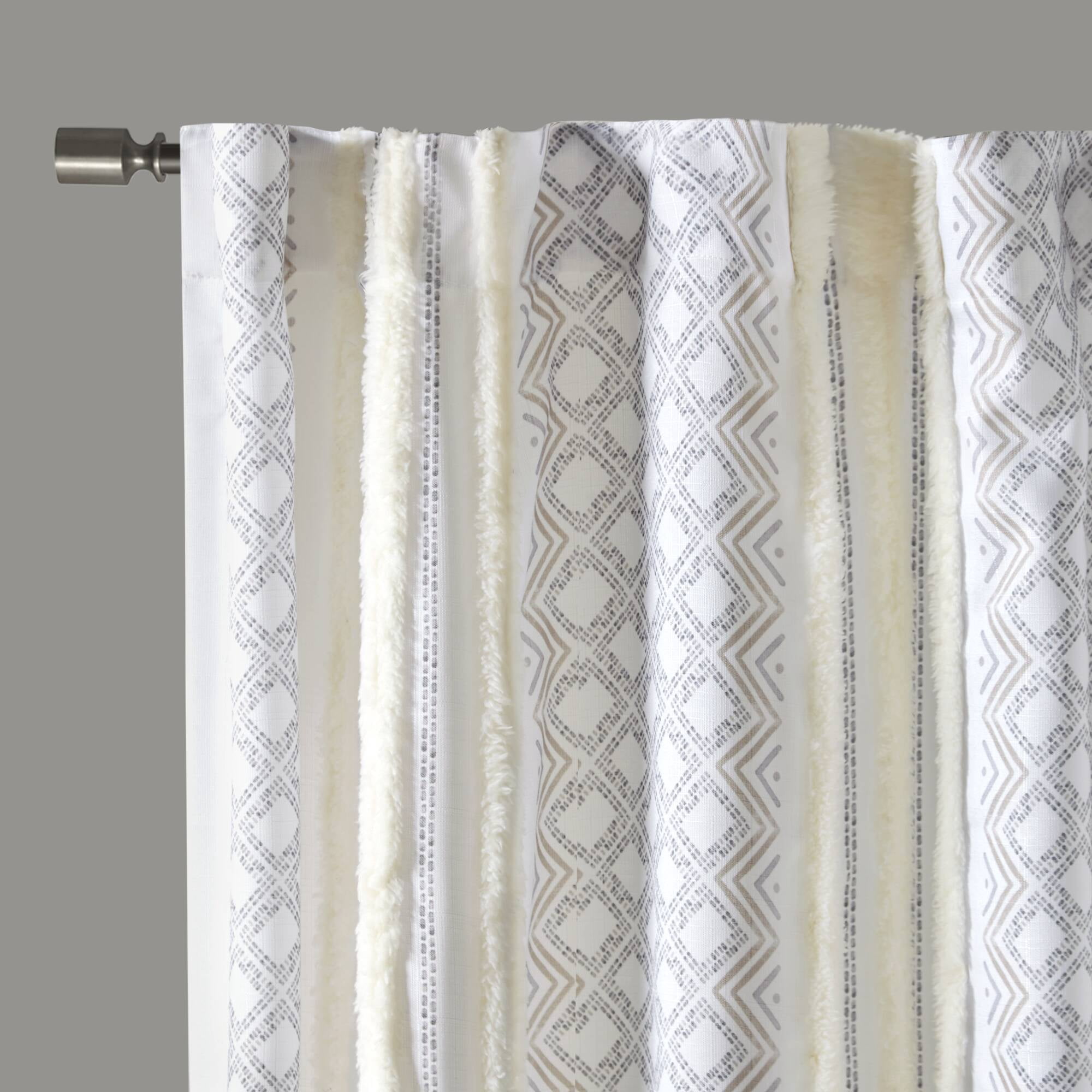 MAYEERTY 50x95" Poly Printed Curtain Panels (2-Pack) - Tufted Stripe, White/Taupe