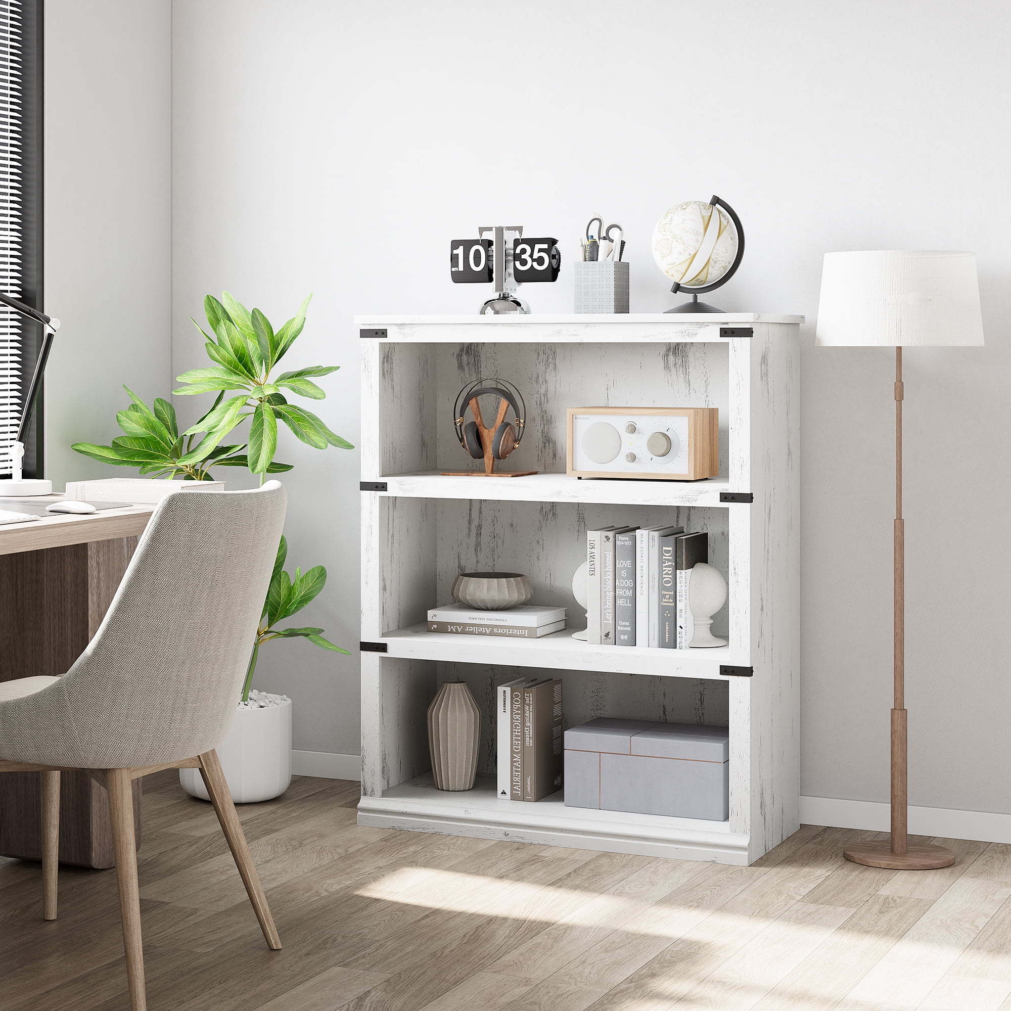 Litake 3 Tier Bookcase, Farmhouse Book Shelf with Storage Open Display Bookshelves, 43.3" Low Book Case Wooden 3 Shelf Bookcase Home Decor Furniture for Home Office, Living Room, Bed Room - White