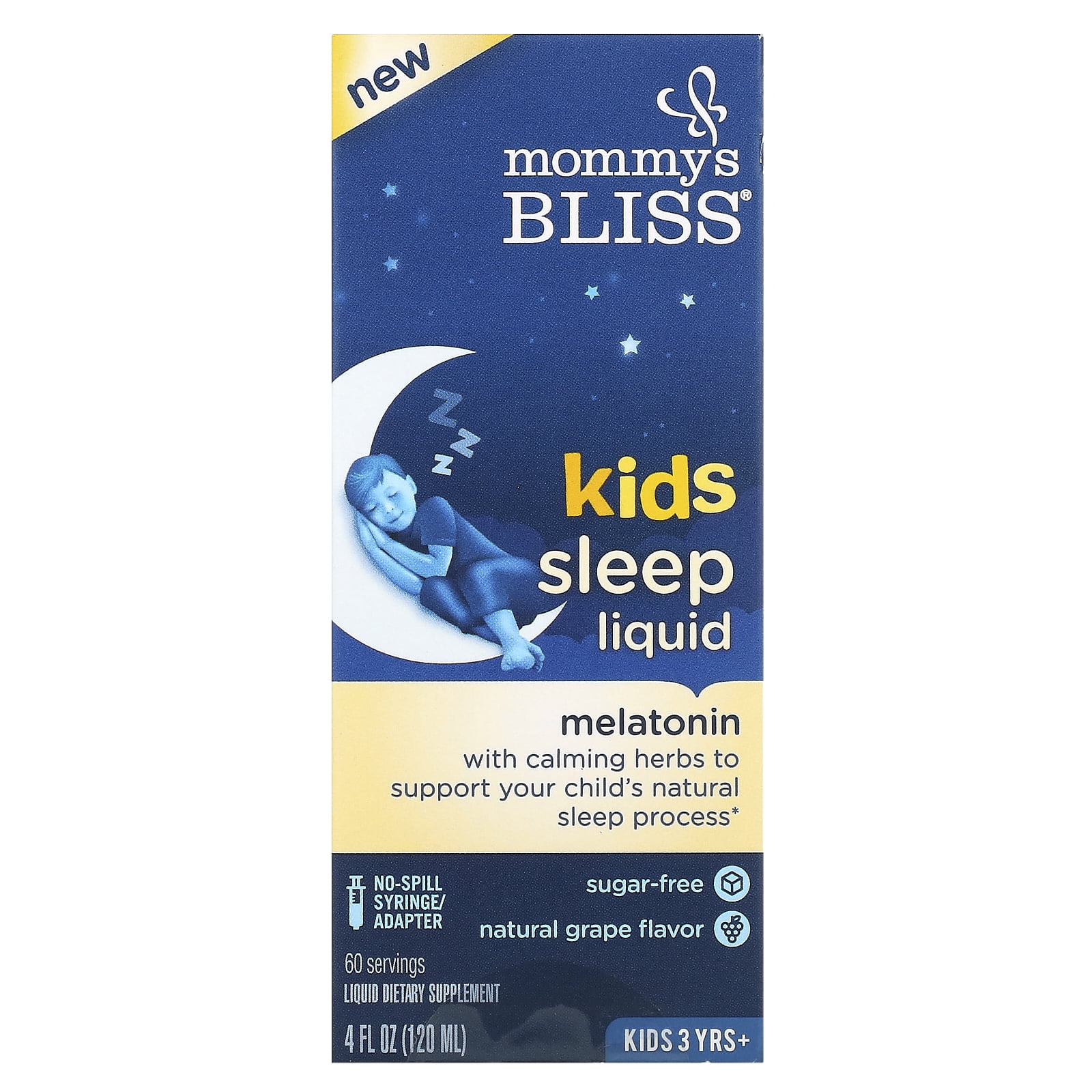 Kids Sleep Liquid, Melatonin, Kids 3 Yrs +, Natural Grape, 4 fl oz (120 ml), Mommy's Bliss